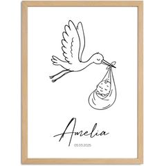 SpecialMe® Baby Poster personalisiert | Geburtsposter mit Storch | Name & Geburtsdatum | Geschenk zur Geburt | Wandbild fürs Babyzimmer