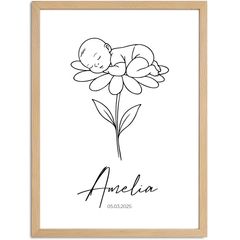SpecialMe® Baby Poster mit Geburtsdaten personalisiert - Geburtsposter mit Name & Datum – Wandbild zur Geburt – Geschenk zur Geburt & Babyzimmer-Deko – Motiv Blume