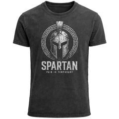 Herren Vintage Shirt Spartan Helm Athletic Printshirt Aufdruck Frontprint Used Look Fashion Streestyle Neverless®