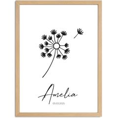 SpecialMe® Baby Poster personalisiert Pusteblume Geburtsposter mit Name & Datum personalisierte Wanddeko fürs Babyzimmer Geschenk zur Geburt