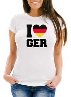 Damen T-Shirt I Love Germany Deutschland-Herz Fußball WM-Shirt Fanshirt Deutschlandshirt Moonworks® 