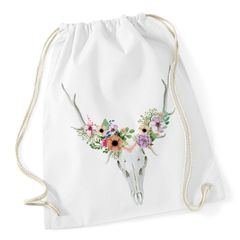 Turnbeutel Ethno Boho Hipster Beutel Tasche Blumen Traumfänger Totenkopf Gym Bag Watercolour