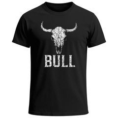 Herren T-Shirt Shirt mit Vintage Stierschädel Frontprint Schriftzug – Kurzarm Baumwollshirt  – Männer Outdoor Fashion Streetwear Neverless®