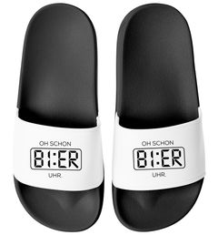 Badelatschen mit Spruch Bier Uhr– Witzige Fußbekleidung für Männer Frauen Unisex – Fun Geschenk für Mallorca Saufurlaub JGA Festival Outfit Moonworks®