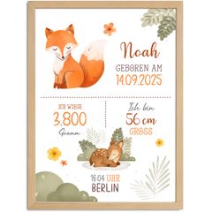 SpecialMe® Baby Poster mit Geburtsdaten und Tieren Koala Bär Fuchs Rehkitz Geschenk zur Geburt Taufe Deko Babyimmer