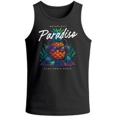 Herren Tank-Top DJ Ananas – Paradiso Print – Buntes EDM Sommer Shirt – Electronic Music Festival Design für Club, Urlaub & Streetwear Muskelshirt Neverless®