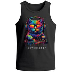 Herren Tank-Top DJ Katze Musik Print Festival EDM Shirt mit Katzenmotiv am DJ-Pult Muskelshirt Streetwear Sommer Neverless®