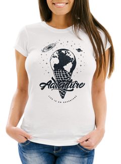 Damen T-Shirt Weltkugel Erde Eis Eiswaffel Adventure Vintage Earth Weltkarte Slim Fit Neverless®