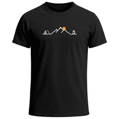 Herren T-Shirt mit Camping Print Freizeitshirt Grafik Lineart Berge Sonne Sommer Fashion Streetstyle Kurzarm Baumwolle Neverless®