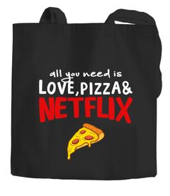 Jutebeutel all you need is love, pizza and Netflix Baumwolltasche Stoffbeutel Tragetasche Moonworks®