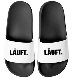 Badeschlappen Unisex mit Aufdruck Läuft Herren Damen Badeschuhe Männer Frauen Urlaub Accessoires Moonworks®