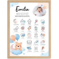 Baby Poster Meilensteine personalisiert | Mein erstes Kapitel mit Foto Name Geburtsdaten | Geburtsposter mit ersten Momenten | Geschenk zum1. Geburtstag SpecialMe® 