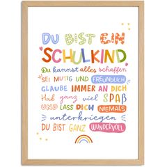 Kinder-Poster Einschulung Du bist ein Schulkind Affirmattionen Motivation Mutmach-Geschenk Deko Kinderzimmer SpecialMe®