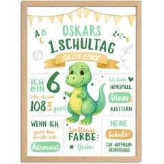 Kinder-Poster Einschulung 2025 Dinoaurier personalisiert mit Wunschname Hobbies Vorlieben Geschenkidee SpecialMe®