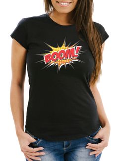 Damen T-Shirt Comic Boom Slim Fit Moonworks®