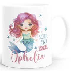 Tasse Geschenk Einschulung 2025 personalisiert mit Namen Meerjungfrau Kindertasse Mädchen SpecialMe®