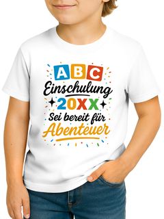 Kinder Jungen T-Shirt Einschulung 2025 mit Spruch Bereit für Abenteuer personalisierbar mit Jahreszahl Geschenk Schulbeginn Moonworks®