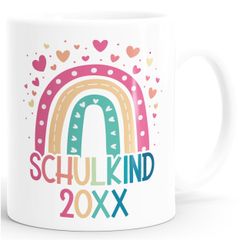 Tasse Geschenk Einschulung 2025 Regenbogen Herzen personalisiert mit Einschulunsjahr Kindertasse aus Keramik für Jungen Mädchen SpecialMe®