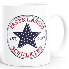 Kindertasse Kunststoff Einschulung Schulkind 2025 Stern-Design Jahreszahl personalisierbar für Kinder Jungen Mädchen SpecialMe®