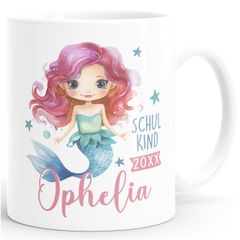 Kindertasse Kunststoff Einschulung Meerjungfrau mit Jahr und Name personalisierbar Schulkind 2025 für Mädchen SpecialMe®