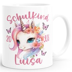 Kindertasse Kunststoff Einschulung 2025 personalisierbar mit Name und Jahr Geschenk Schulanfängerinnen Mädchen SpecialMe®