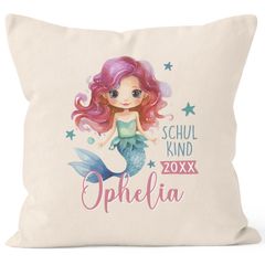 Kissen-Bezug Mädchen Meerjungfrau Schulkind 2025 Geschenkidee Einschulung personalisiert mit Namen SpecialMe®