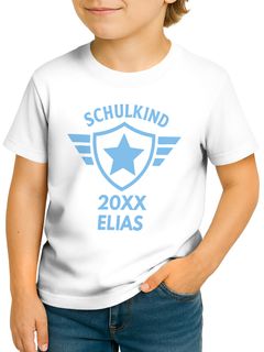 Kinder Jungen T-Shirt Einschulung 2025 mit Namen Retro Wappen Jahrezahl personalisierbar Geschenk Schulanfang Moonworks®