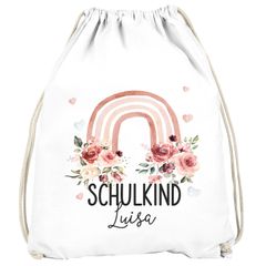 Kinder Turnbeutel mit Name Schulkind 2025 Regenbogen Blumen personalisierte Geschenke Schulanfang Mädchen SpecialMe®