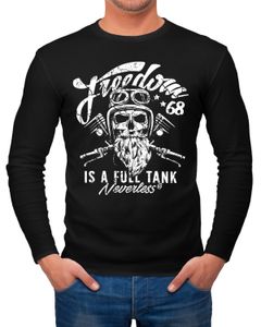 Herren Long-Sleeve Biker Motorrad Motiv Freedom is a full Tank Skull Totenkopf Langarm-Shirt Neverless®