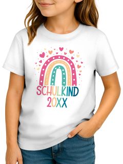 Kinder Mädchen T-Shirt Schulanfang 2025 mit Regenbogen Jahreszahl personalisiert Schulkind SpecialMe®