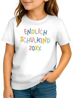 Kinder Mädchen T-Shirt Schulanfang 2025 mit Jahreszahl personalisiert Spruch Endlich Schulkind SpecialMe®