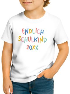 Kinder Jungen T-Shirt Einschulung Endlich Schulkind personalisierbar mit Jahr Jahreszahl Geschenk Schulanfang SpecialMe®