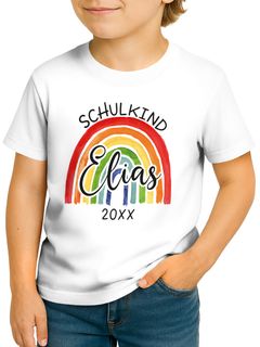Kinder Jungen T-Shirt Regenbogen Schulkind 2025 mit Name Jahreszahl personalisiert Geschenkidee Erste Klasse SpecialMe®