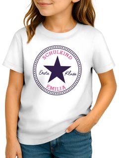 Kinder Mädchen T-Shirt Schulanfang Stern mit Name personalisiert Schulkind Geschenkidee Einschulung 2025 SpecialMe®