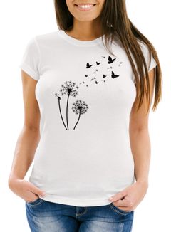 Damen T-Shirt Pusteblume Schmetterlinge Dandelion Butterflys Slim Fit Neverless®