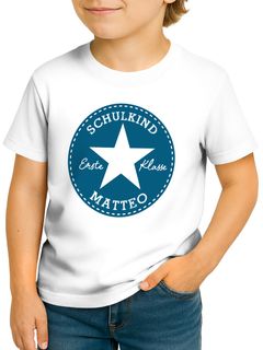 Kinder Jungen T-Shirt Einschulung 2025 mit Namen personalisierbar College-Style Schulkind erste Klasse Geschenkidee Schulanfang SpecialMe®