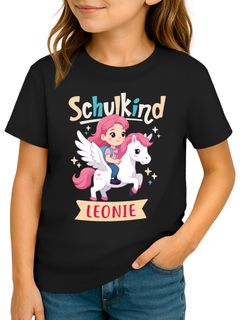 Kinder Mädchen T-Shirt Schulanfang 2025 mit Name personalisiert Pegasus Design Geschenk für Märchen und Pferdefans Einschulunsgeschenk SpecialMe®