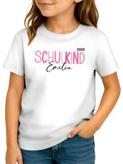 Kinder Mädchen T-Shirt Geschenkidee Schulanfang | Schriftzug Schulkind 2025 mit Name Jahreszahl personalisiert SpecialMe®