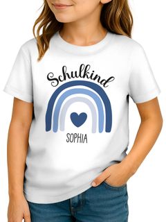 Kinder Mädchen T-Shirt Schulanfang Regenbogen Herz mit Wunschname personalisiert Geschenk Schulkind 2025 SpecialMe®