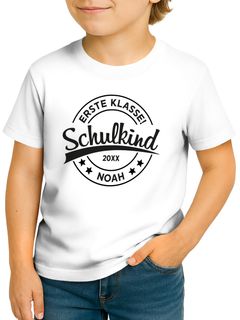 SpecialMe® Kinder Jungen T-Shirt Logo Design Schulkind 2025 mit Namen Jahreszahl personalisierbar Geschenkidee Schulanfang 