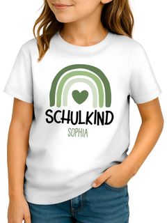 Kinder Mädchen T-Shirt Schulkind mit Name personalisiert Regenbogen-Design Geschenkidee Einschulung 2025 SpecialMe®