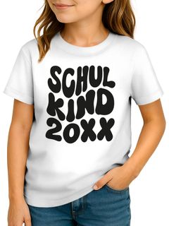 Kinder Mädchen T-Shirt Einschulung 2025 Retro-Schriftzug Schulkind Jahreszahl personalisierbar Geschenk Schulstart SpecialMe®