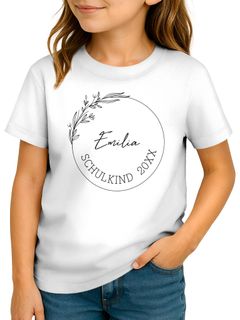 Kinder Mädchen T-Shirt Schulanfang mit Name Jahreszahl personalisiert Blumen Print Aufdruck Schulkind 2025 SpecialMe®