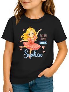 Kinder Mädchen T-Shirt Schulanfang mit Name Jahreszahl personalisiert Fee, Balett Tänzerin Prinzessin Schriftzug Schulkind 2025 SpecialMe®
