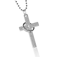 Halskette Edelstahl Kreuz Ring Gebet Inschrift Herren Damen Kugelkette Anhänger