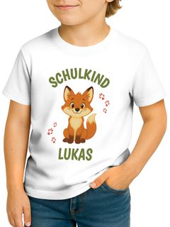 Kinder Jungen T-Shirt Aufschrift Schulkind mit Name personalisiert Motivshirt Löwe Fuchs Geschenkidee Einschulung 2025 SpecialMe®