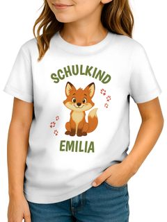 Kinder Mädchen T-Shirt Aufschrift Schulkind mit Name personalisiert Motivshirt Löwe Fuchs Geschenkidee Einschulung 2025 SpecialMe®