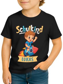 Kinder Jungen T-Shirt Einschulung 2025 mit Namen personalisierbar Fußball Dino Astronaut Geschenkidee Schulanfang SpecialMe®
