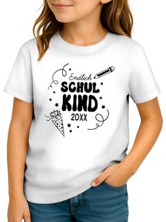 Kinder Mädchen T-Shirt Schulanfang 2025 Schriftzug Schulkind Jahreszahl personalisierbar Geschenkidee erste Klasse SpecialMe®
