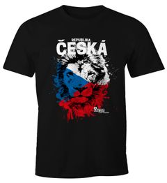 Herren T-Shirt Fanshirt Česká republika Fußball EM WM Löwe Tschechien MoonWorks®